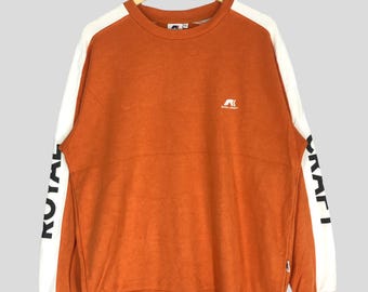 Vintage 90s Royal Craft Sweatshirt: Orange Spellout Crewneck, Size L