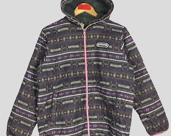 Vintage 90s Patterned Winter Parka: Retro Ski Jacket, Size L