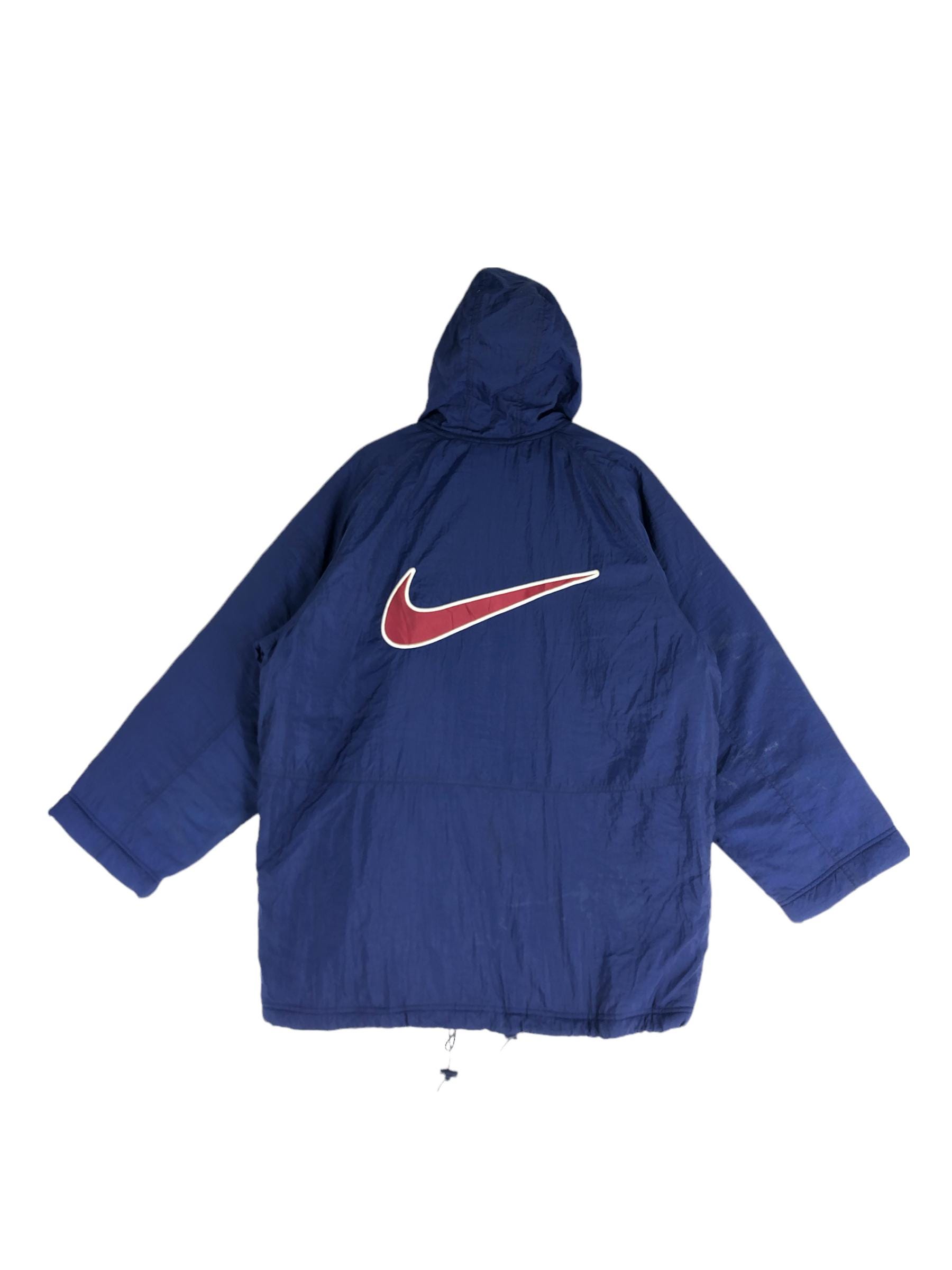 Vintage Nike Big Swoosh Puffer Hoodie Jacket Blue 90s Nike Swoosh