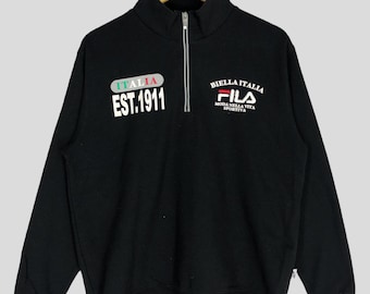 Vintage Fila Biella Italia-sweater jaren 90 met halve rits - maat L