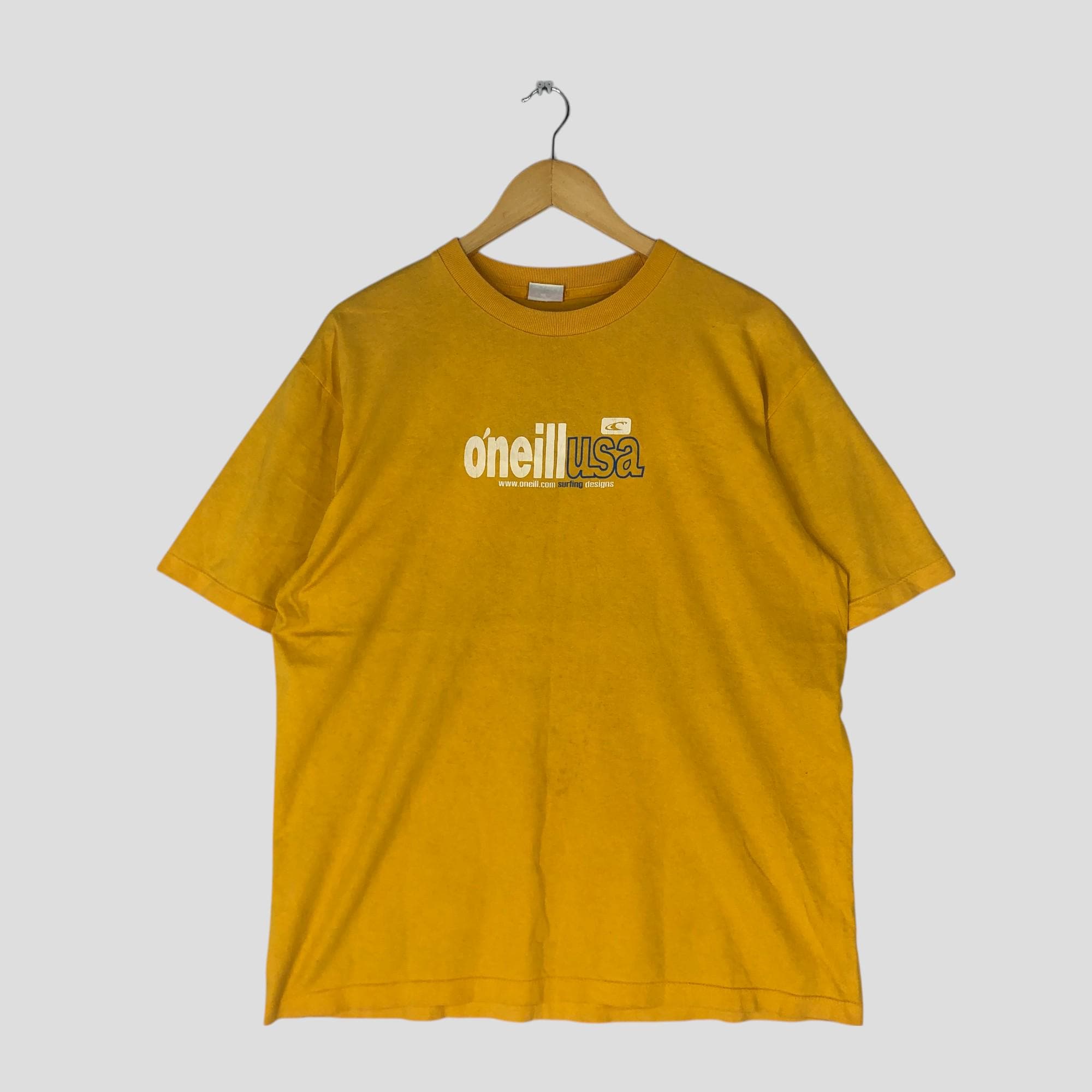 Vintage 90s O'neill USA Surf Skate T Shirt Yellow Made in