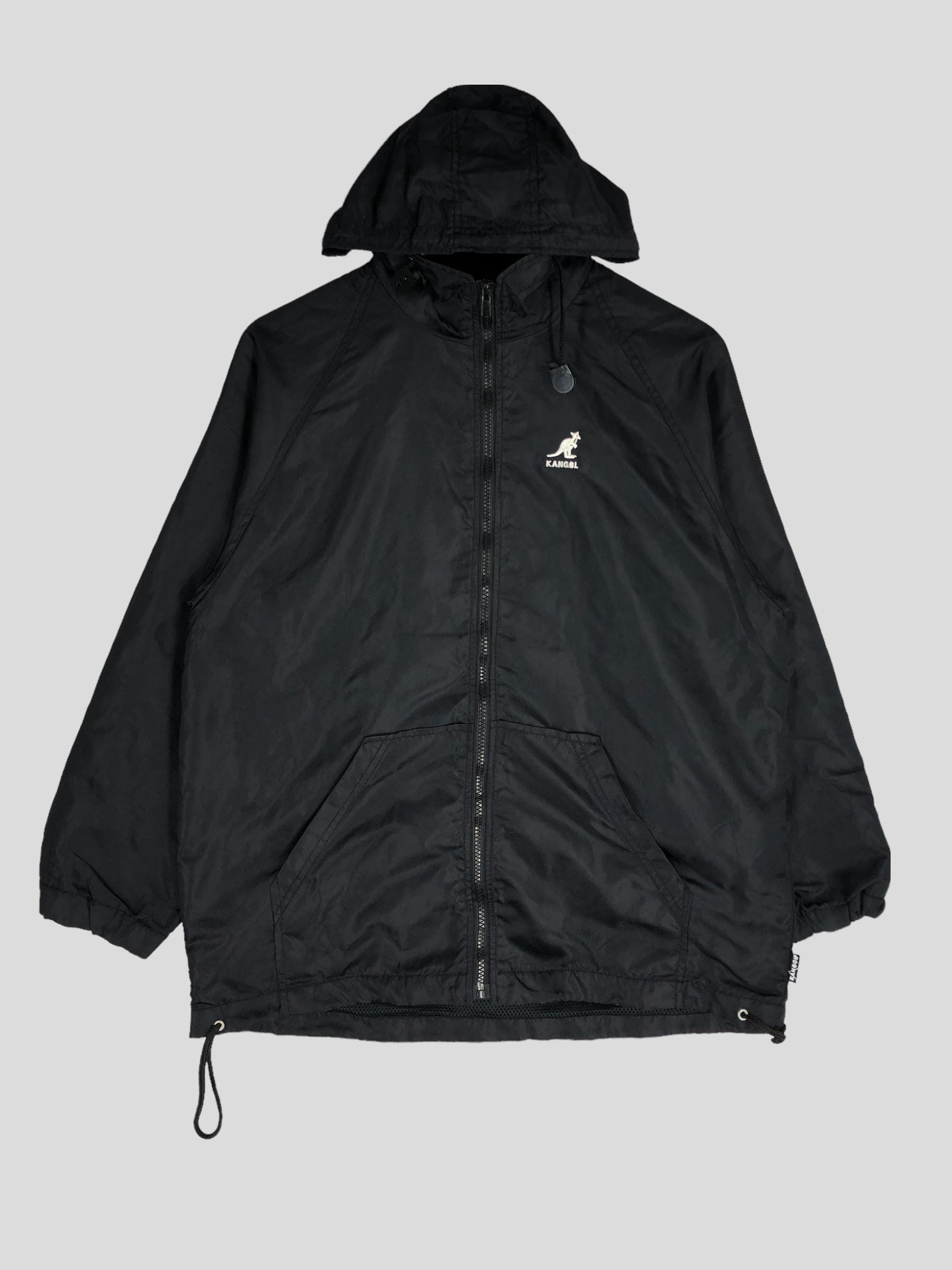 Vintage KANGOL Black Nylon Windbreaker Jacket Hoodie Size M