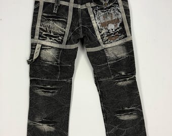 Rozmiar 38X43 Vintage A.S Jeans Stone Washed Jeans AS Czarne sprane dżinsy z zamkiem błyskawicznym Zniszczone dżinsy w stylu punkowym W38