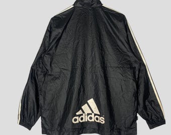 Vintage Y2K Adidas Windbreaker Jacket: Big Logo, Black Nylon, Size