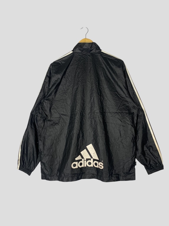 Vintage Y2K Adidas Windbreaker Jacket: Big Logo, Black Nylon, Size