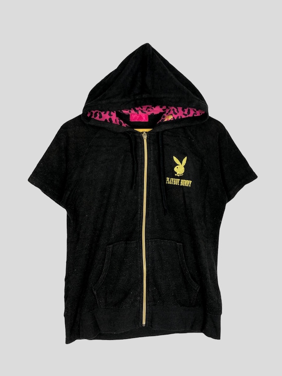 Buy Vintage Playboy Bunny Zipper Hoodie Short Sleeve Sweater