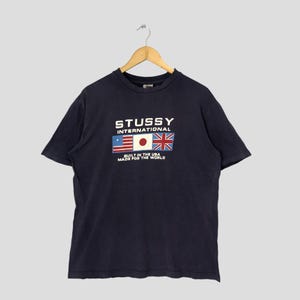 Vintage 90s Distressed Stussy International Japan UK Usa Flag Logo T Shirt Medium 1990 Stussy Big Logo T Shirt Size M