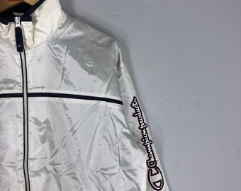 Champion 昭和レトロ　ヴィンテージ　シルバーシャカシャカ上下セット 昭和レトロ 80s 90s チャンピオン セットアップ ウインドブレーカー 白