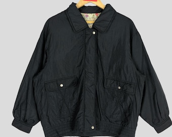 Chaqueta bomber vintage de nailon negro, estilo chaqueta de aviador (XL)