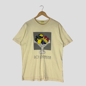 Vintage Roy Lichtenstein Still Life With Crystal Bowl Big Image T shirt Large Pop Art Abstract Roy Lichtenstein Artwork Yellow Tshirt Size L