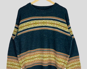 Vintage Benetton Striped Knit Sweater - Multicolor Design, Size L