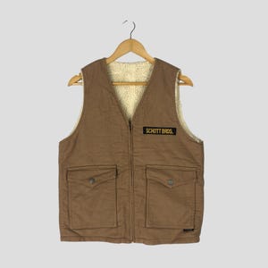 Vintage Schott Bros. Vest Jacket Sherpa Lining Medium Schott Bros. Bikers Vest Jacket Fleece Lining Bikers Motorcycle Racing Jacket Size M