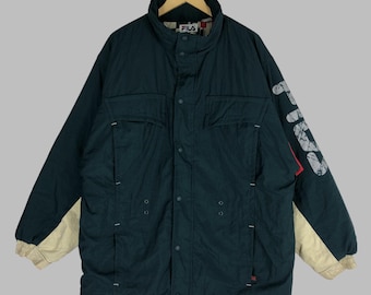 Vintage Fila Spellout Windbreaker Jacket, Quilted Puffer, Size M
