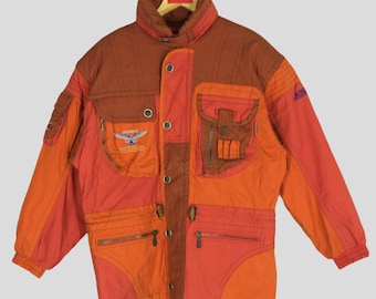 Vintage Descente Ski Wear Hoodie Jacket Descente Skiing Cold Weather Snow Gear Bomber Orange Descente Ski Suit Outfit Winter Size Large
