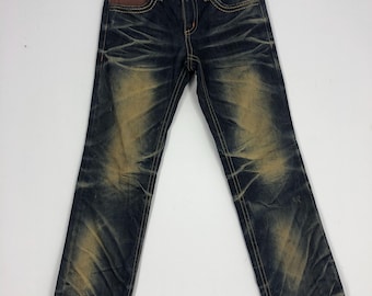 Size 31x43 Lolita Jeans yellow Stone Washed Denim Lolita Distressed Ripped Blue Jeans Lolita Dirty Wash Lolita Zipper Jean Denim W31