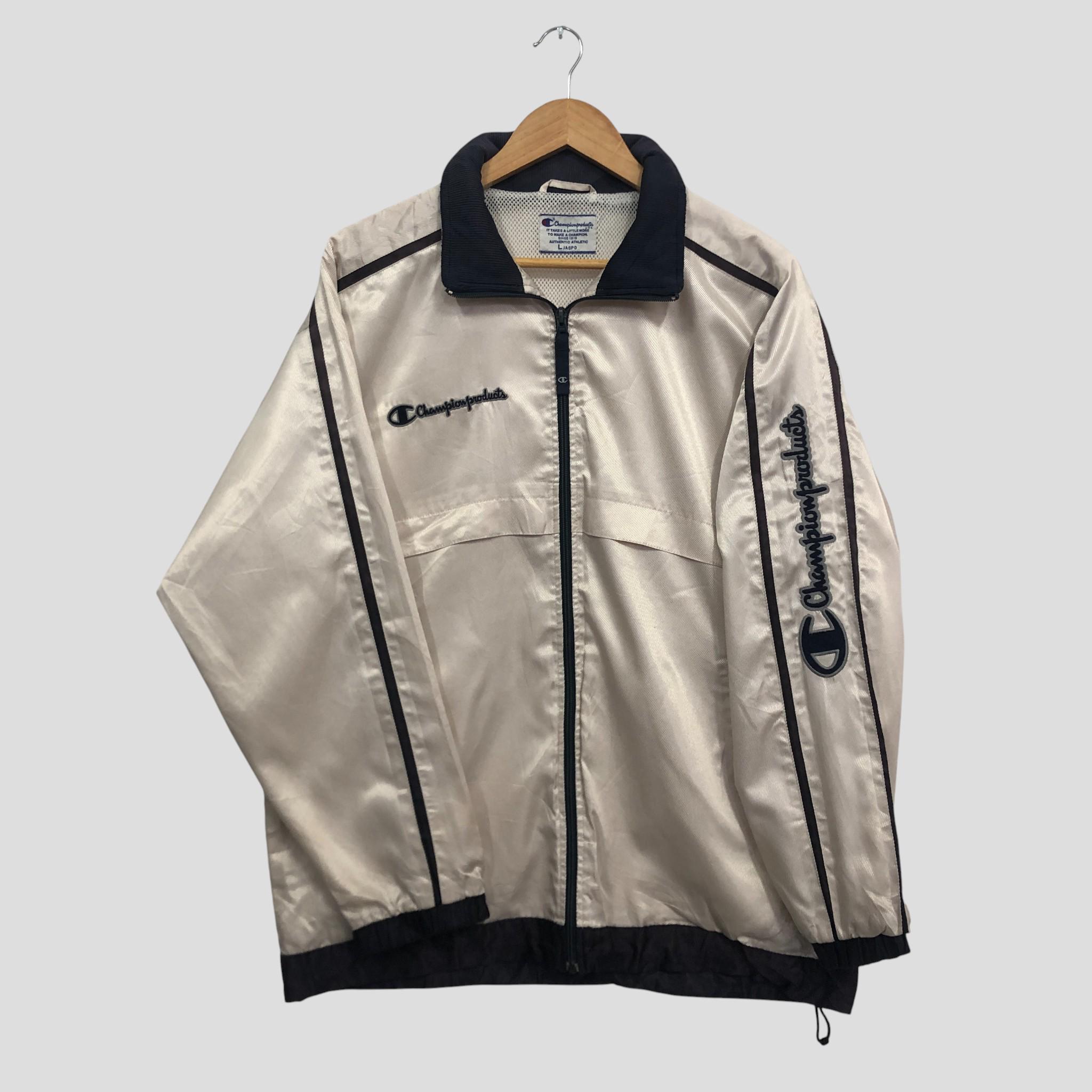 Vintage 90s Champion Windbreaker Jacket: White Nylon, Size L - Etsy