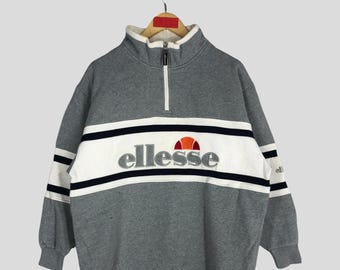 Vintage 90s Ellesse Perugia Italia Gray Half Zipper Sweater Ellesse Sweatshirt Medium Ellesse Spell Out Crewneck Ellesse Italy Jumper Size M