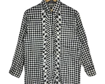 Vintage Gianni Versace Plaid Ribbon Button-Down Shirt, 90s Couture (Size M)
