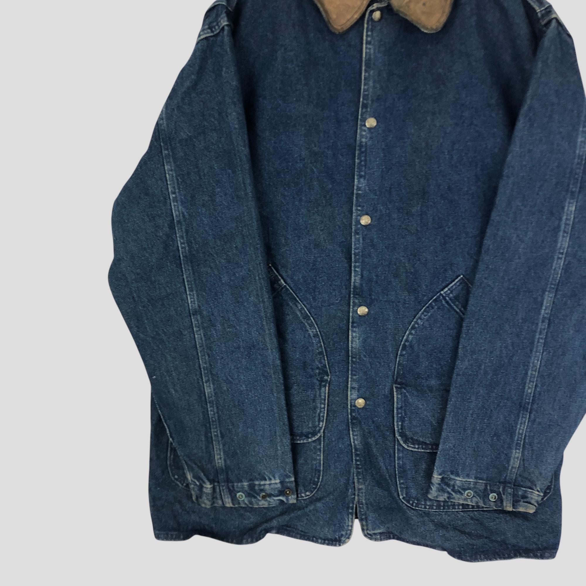 Vintage Woolrich Denim Chore Jacket, Leather Collar, Made in USA