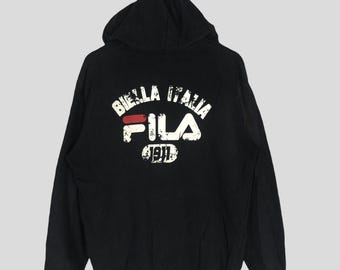 Sudadera con capucha y cremallera Fila vintage de los años 90 (talla L) - Ropa deportiva negra