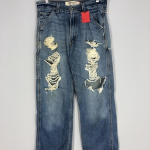 Talla 32x43 Levi&#39;s Carpenter desgastados vintage, vaqueros rectos y sueltos con lavado a la piedra, pantalones vaqueros azules Levi&#39;s, pantalones Levi&#39;s rotos, moda Levi&#39;s, talla 32