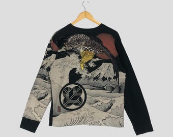 Camiseta vintage Karakuri Tamashi Sukajan de manga larga, arte gráfico japonés (talla L)
