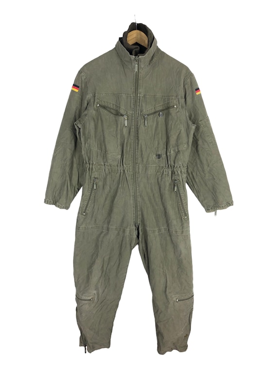 Vintage German Army Canvas Coverall: Cold War Era Flight Jumpsuit