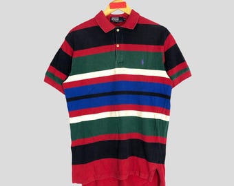 Vintage 90s Polo Ralph Lauren Polo Shirt Striped Ralph Lauren Polo Rugby Menswear Casual Work Style Outfit Fashion Ralph Lauren Polo Shirt S