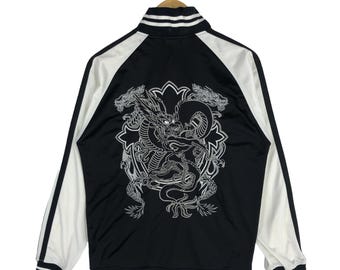 Vintage Sukajan Japanese Dragon Roar Jacket Medium Sukajan Tokyo Japanese Embroidery Dragon Sukajan Satin Bomber Black Jacket Size M