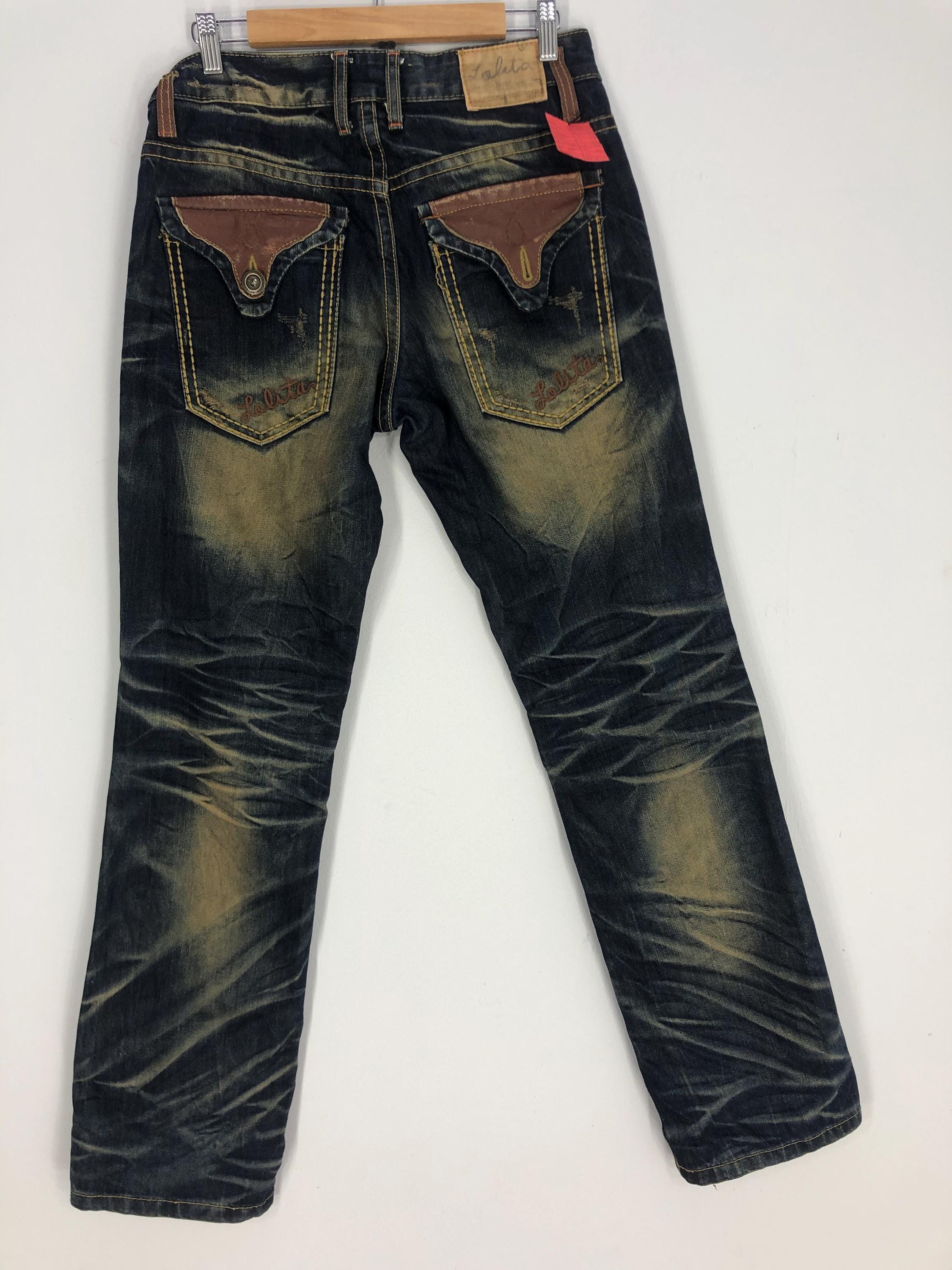【LOLITA】AUTHENTIC DENIM SIZE29 Lolita Jeans Size 29 Fits W32xl22.5 Japanese Workwear Embroidered