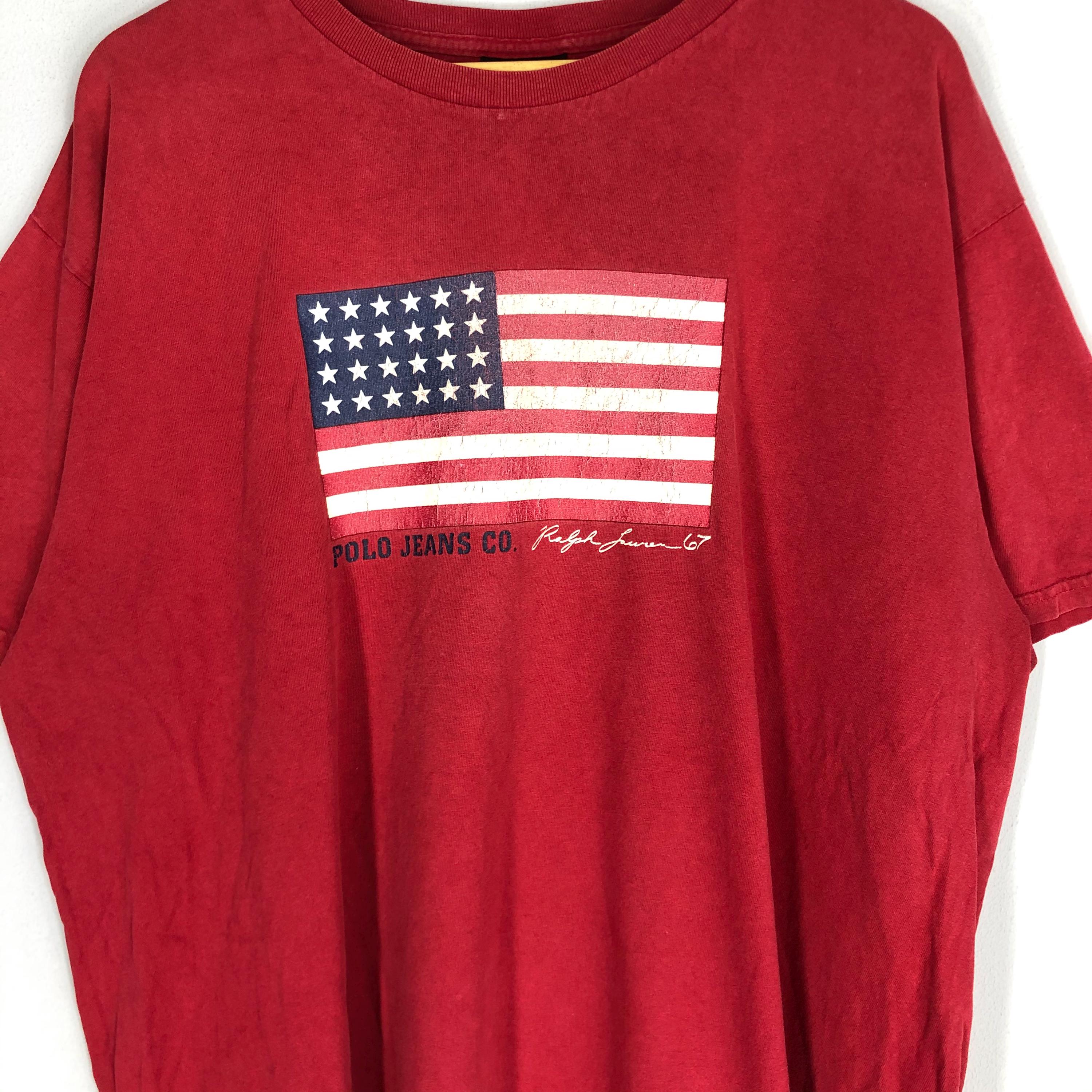 Vintage Polo Ralph Lauren American Flag T-shirt, Red Cotton XL - Etsy