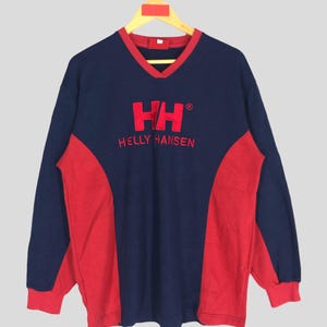 Vintage 90s Helly Hansen Embroidery Logo Sweatshirt Large Blue Helly Hansen Crewneck Pullover Jumper Blue Red Size L