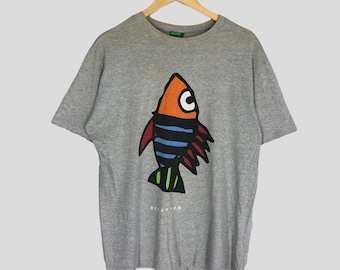 Vintage Benetton T-shirt met visprint, kleurrijk T-shirt met grafische print (maat M)