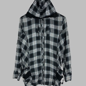 Japońska marka vintage In The Attic Shadow Plaid Button Jacket z kapturem Kurtka In The Attic Kurtka w stylu punkowym Bomber Sweter Rozmiar S