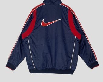 Vintage 90's Nike Swoosh Blue Training Jacket XLarge Nike Swoosh Windbreaker Nike Sportswear Jacket Nike Light Button Jacket Size XL