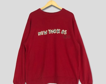 Vintage Keith Haring Sweatshirt XL: Pop Art New York 85 Red Jumper