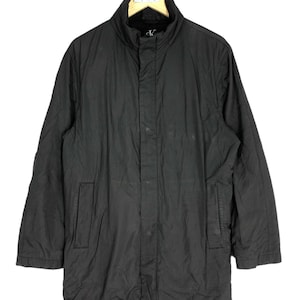 Vintage Calvin Klein CK Długa Kurtka Trench Coat Duża Street Fashion Marka Projektant Streetwear Czarna Kurtka Rozmiar L