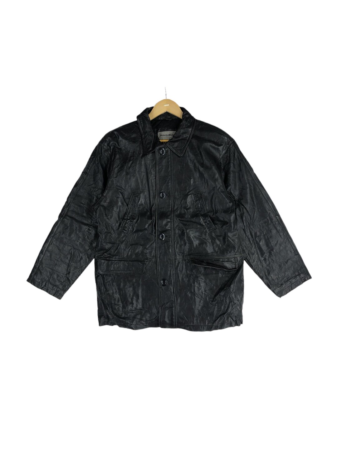 Roberto Massini Button Leather Jacket Medium Massini Black