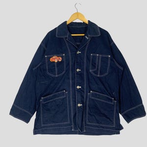 Vintage 90s Unbrand Multipocket Chore Jacket Medium Unbrand Denim Jacket With Porsche Car Patches On Pocket Workers Button Jacket Size XL