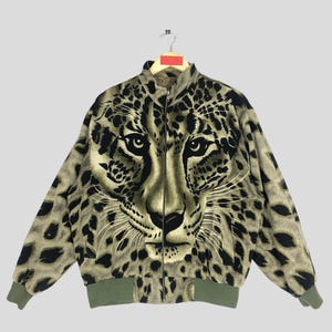Vintage 90s Cheetah Graphic Bomber Jacket: Novelty Animal Print, Size L