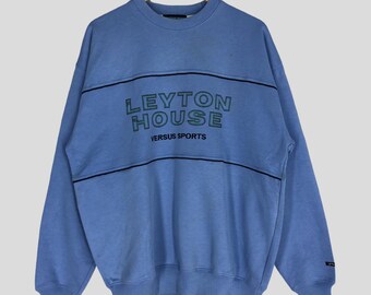 Vintage Leyton House Sweatshirt: Blue Spellout Crewneck, Size L