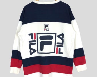 Vintage Fila Italia Sweatshirt: Big Logo Color Block Crewneck (Size L)