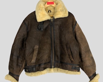 Vintage 80s Sheepskin B3 Bomber Jacket - US Army Flight Leather