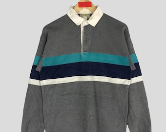 Vintage 90s Ll Bean Striped Rugby Shirt Medium LL Bean Usa Polo Rugby Wear Shirt Ll Bean Usa Gray Striped Shirt Ll Bean Polo Shirt Size M