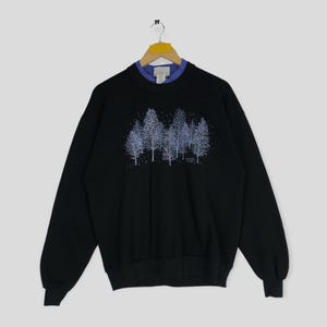 Vintage 90s Morning Sun Sweatshirt Morning Sun Crewneck Flower Tree Sweater Pullover Morning Sun Floral Print Logo Black Made In UsA Large