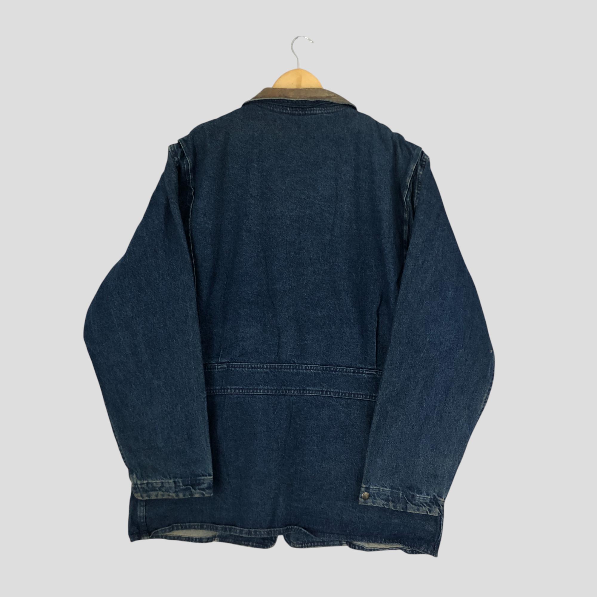 Vintage Woolrich Denim Chore Jacket, Leather Collar, Made in USA