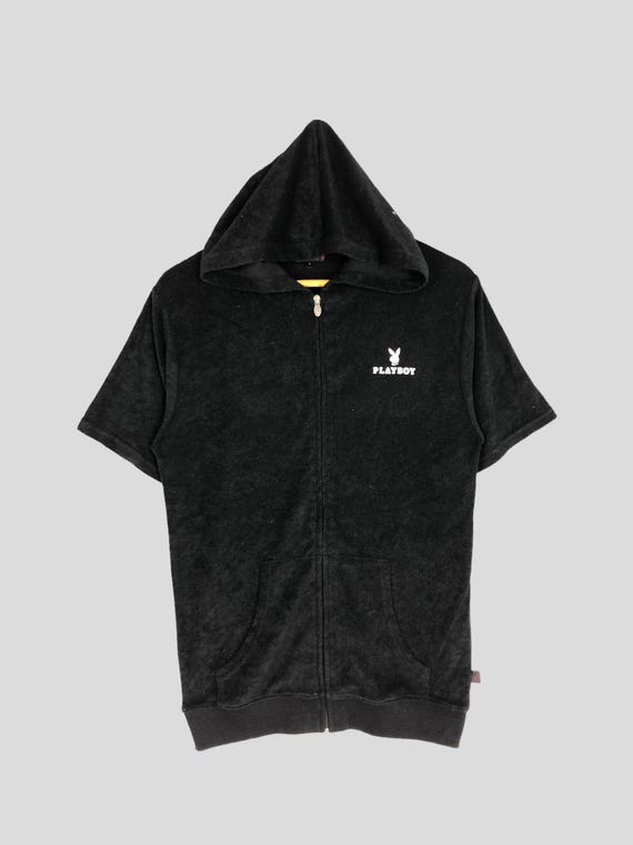 Vintage Playboy Bunny Zipper Hoodie Short Sleeve Sweater Playboy