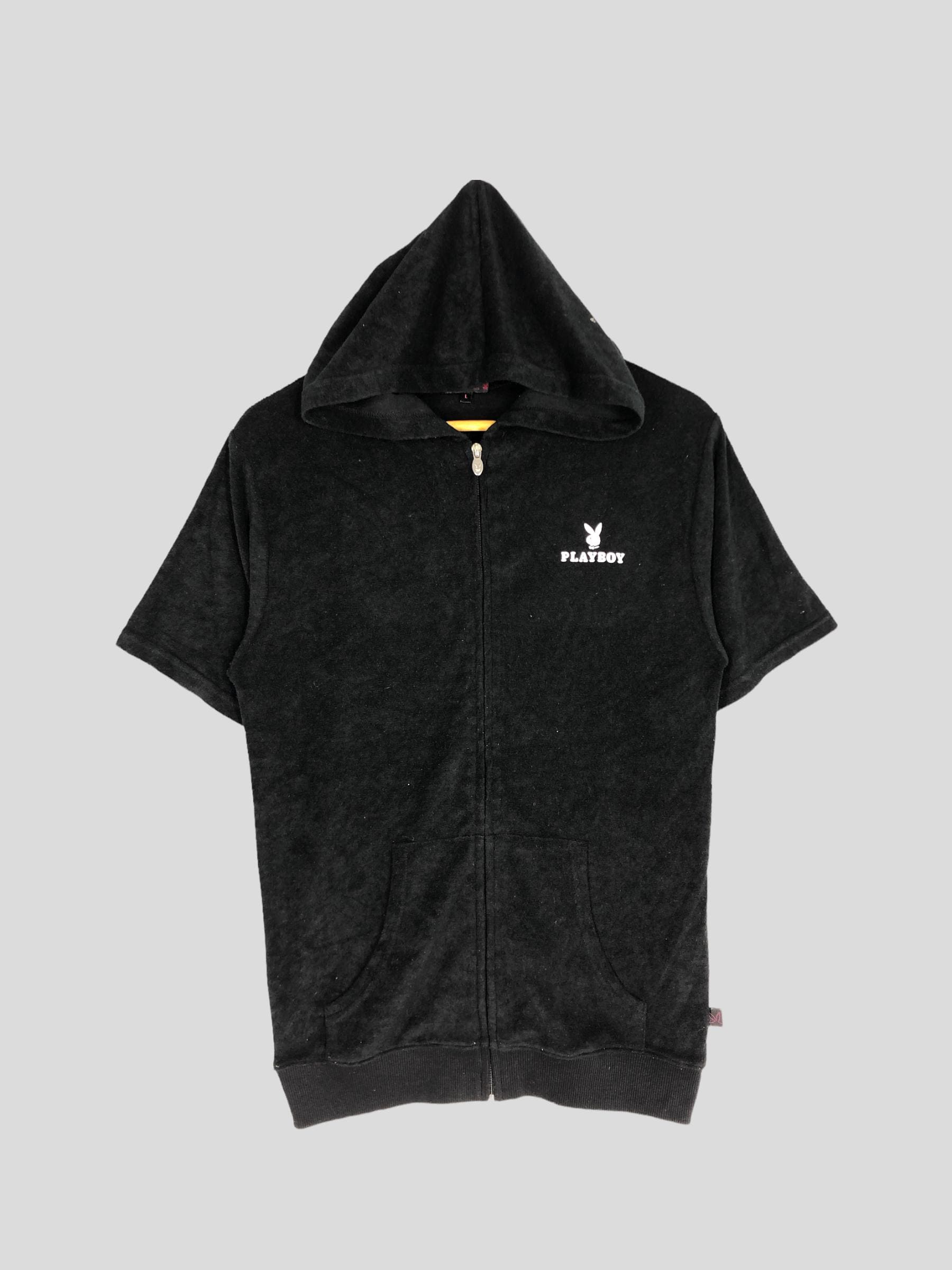 Vintage Playboy Bunny Zipper Hoodie Short Sleeve Sweater