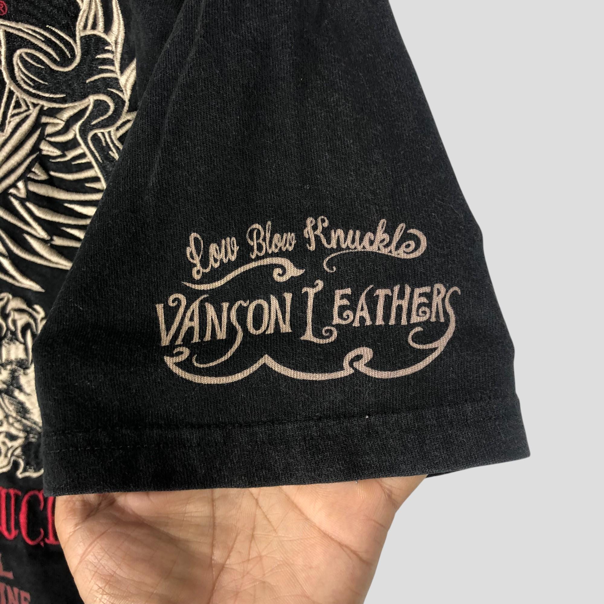 Vintage VANSON Motorcycle T-shirt: Embroidered Low Blow Knuckle 