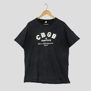 Vintage 90s CBGB & OMFUG T-Shirt Home Of Underground Rock New York City Music Club Merch Tee Black Sunfaded Size L